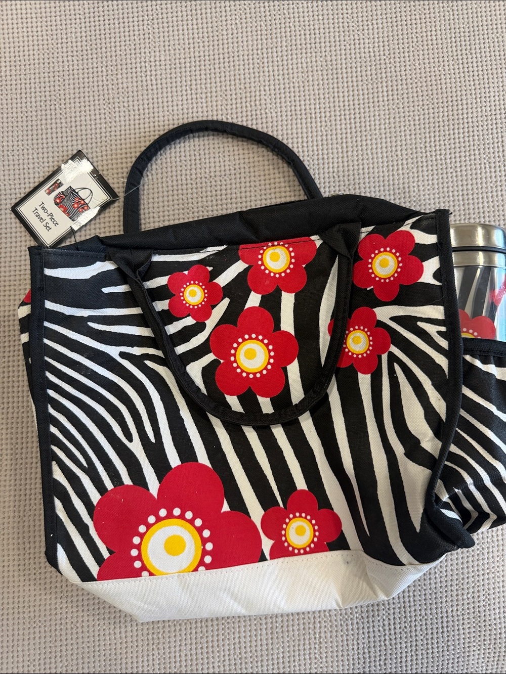 Floral Zebra Tote Bag - Black, White & Red